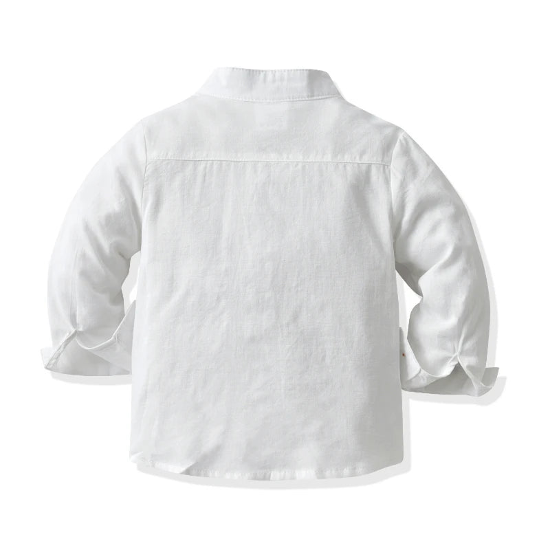 boys dress shirt in white, the back view. 