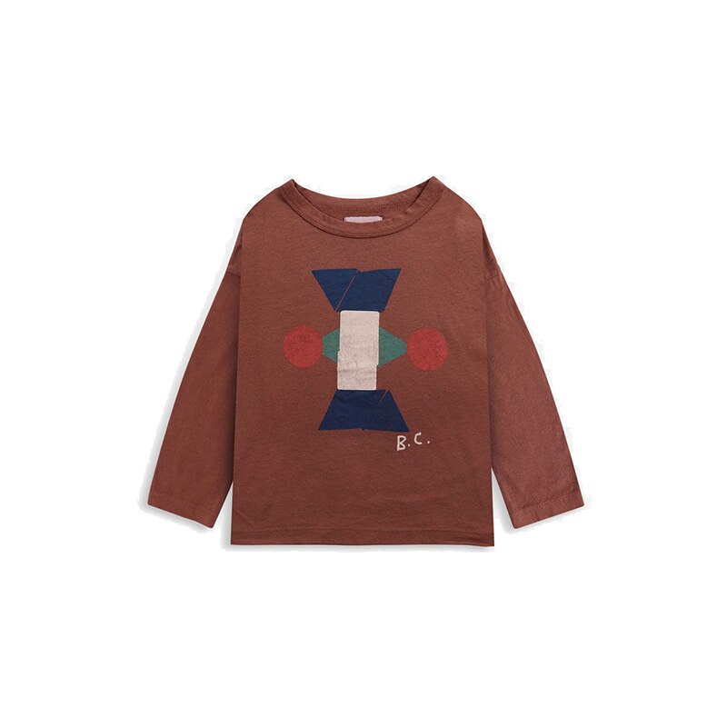 Burgandy brown toddler long sleeved shirt with abstract graphic