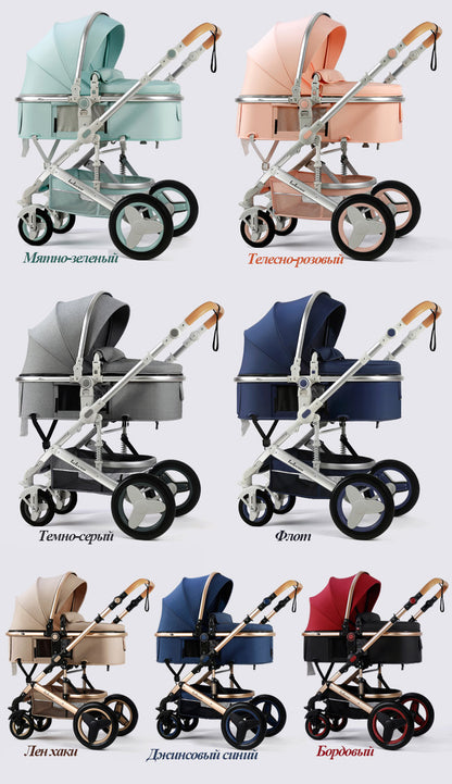 Luxury Baby Stroller 3 in 1 High Landscape Baby Cart Can Sit Can Lie Portable Pushchair Baby Cradel Infant Carrier Free Shipping
