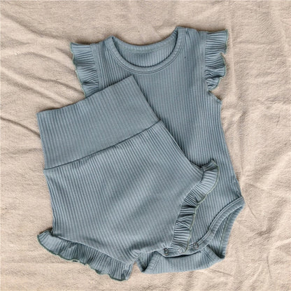 Soft Ribbed Cotton Bosyuit and Bloomers 3 Colors (Newborn - 24m)