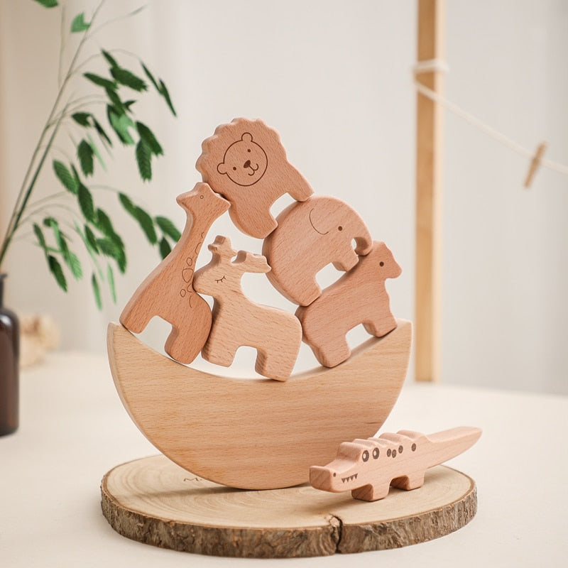 Montessori Wooden Toys for Baby Stars Moon Balance Blocks Board Games Educational Toys Children Stacking High Blocks Constructor