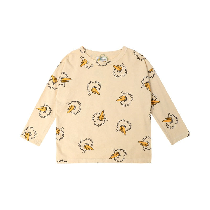 Light yellow kids unisex sweatshirt with cute big bird like graphic