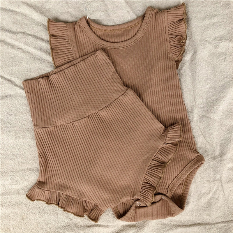 Soft Ribbed Cotton Bosyuit and Bloomers 3 Colors (Newborn - 24m)