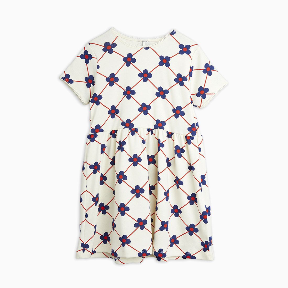 White short sleeved dress with flower graphic for 12m to 11 years