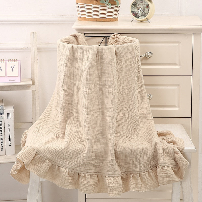Iviry Ruffled Muslin Baby Swaddle Blankets for New Born Infant Bedding Organic Baby Accessories Newborn Receive Blanket Cotton