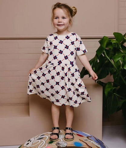 Nordic white cotton girls dress for toddlers and preteen