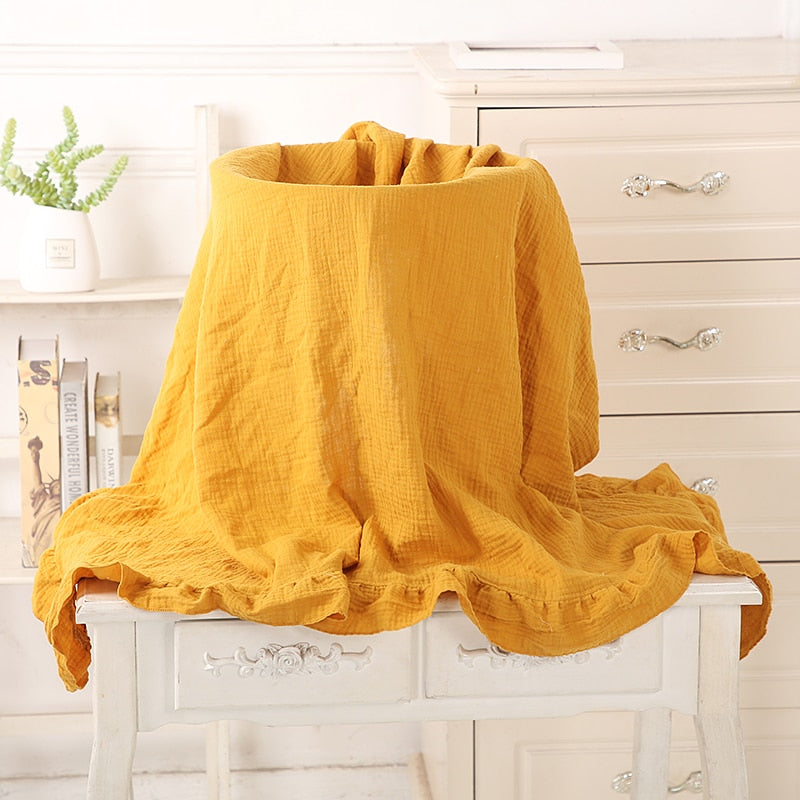 Canary yellow Ruffled Muslin Baby Swaddle Blankets for New Born Infant Bedding Organic Baby Accessories Newborn Receive Blanket Cotton