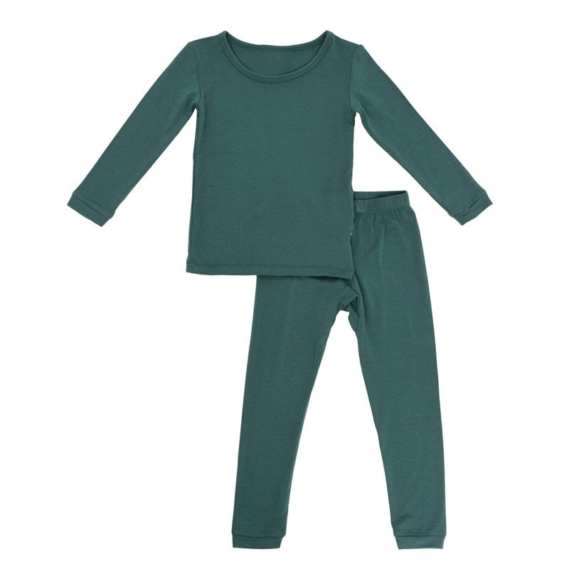 Dark green  kids pajama separates in sizes 12m to 6y