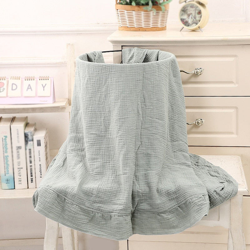Light grey green Ruffled Muslin Baby Swaddle Blankets for New Born Infant Bedding Organic Baby Accessories Newborn Receive Blanket Cotton