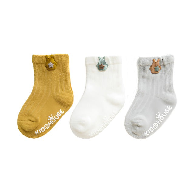 3 Pack Yellow Hue Anti-slip  Baby Socks 0-36M