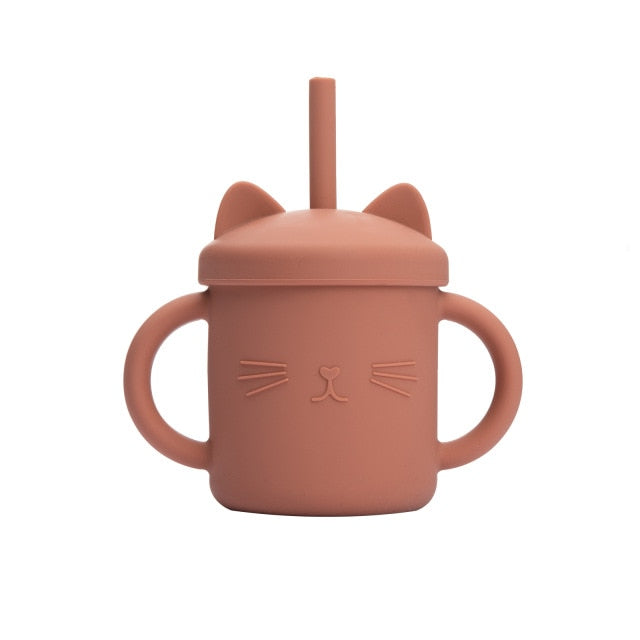 Terracotta  kitty silicone cup with lid and straw