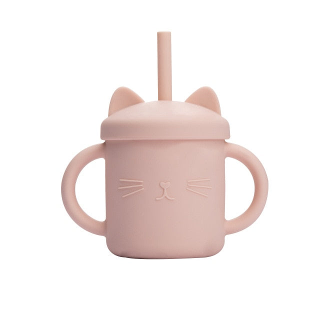 Ivory kitty silicone cup with lid and straw