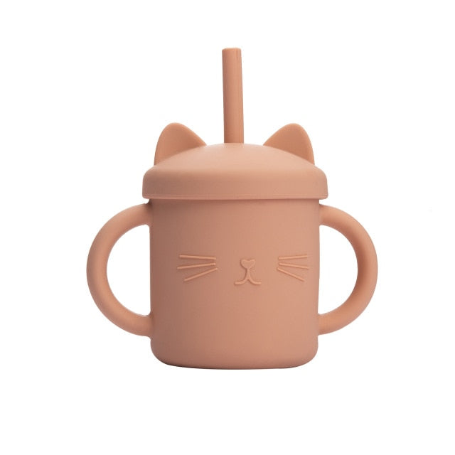 Tangerine kitty silicone cup with lid and straw