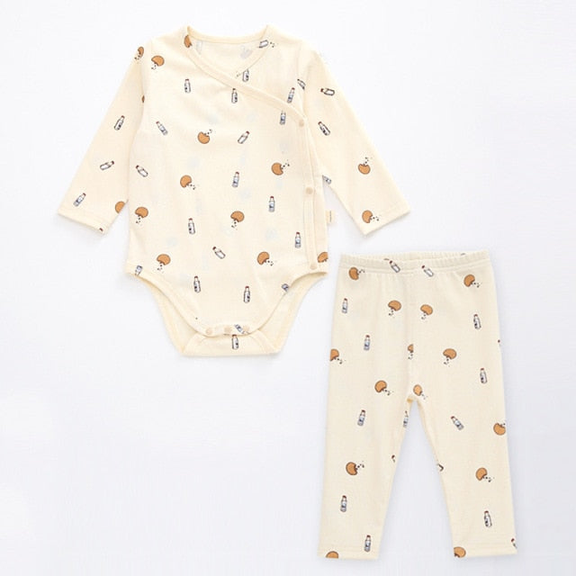 2 Piece set, long sleeved onesie with side and bottom snaps and leggings with milk bottles