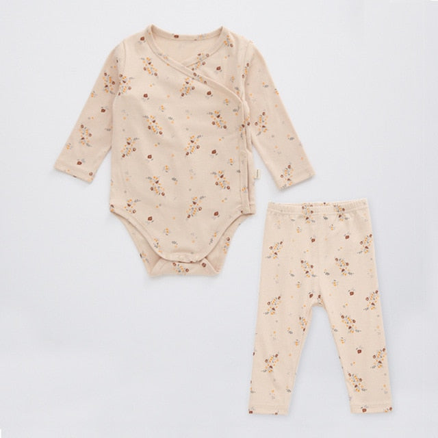 2 Piece set, long sleeved onesie with side and bottom snaps and leggings with pink berries