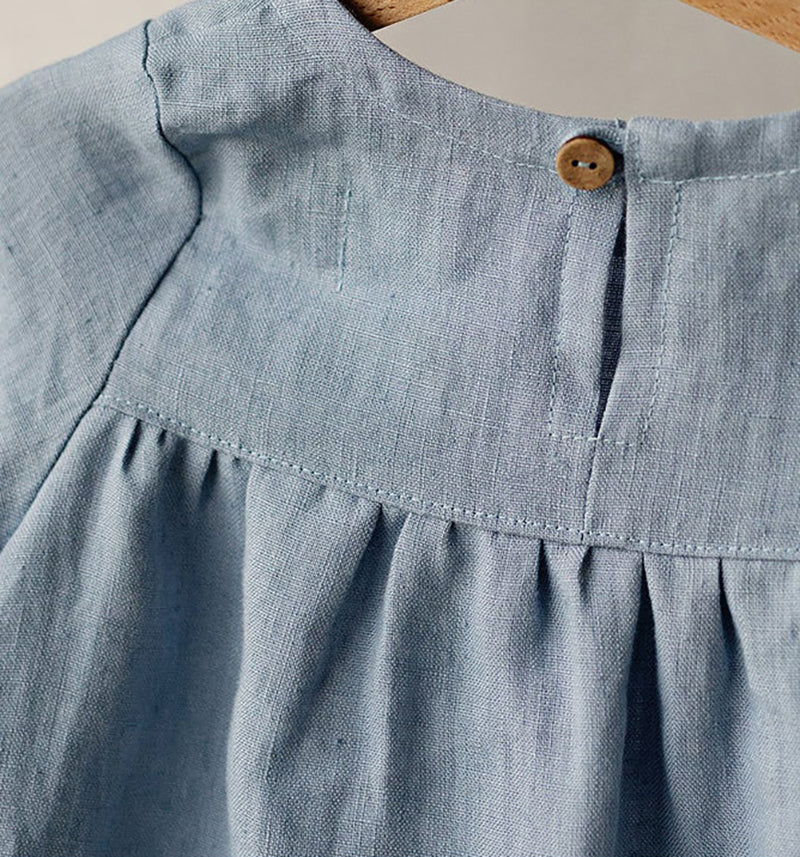 blue linen dress details