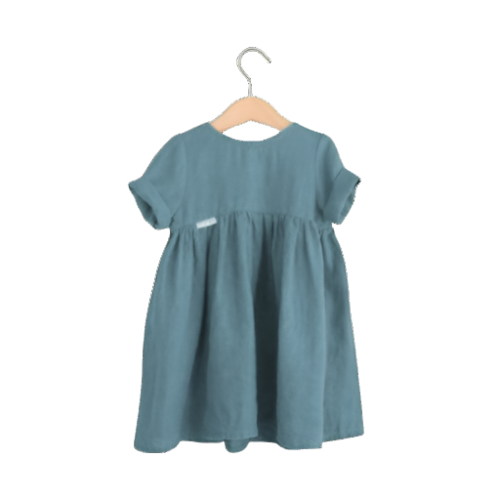 Coton linen short sleeved and calf length turqoise dress for toddlers and children