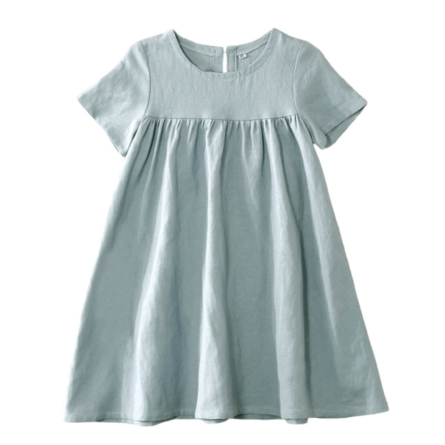 light blue girls summer dress from linen and cotton. 