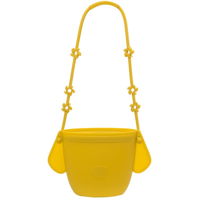 Cute mustard silicone kids re-sealabe purse for snacks.